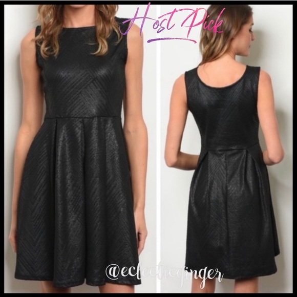 Black textured fit & flare sleeveless dress L - Picture 6 of 7
